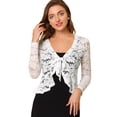 thumbnail image 1 of Cárdigan corto con lazo en la parte delantera para mujer Dobladillo con volantes Top transparente de encaje floral blanco XL, 1 of 6