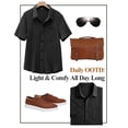 thumbnail image 5 of Men's Short Sleeve Button Down Shirt, Vertical Textured Stripe Casual Summer Beach Shirt, Lightweight Breathable Fashion Top with Front Pocket Black M, 5 of 7