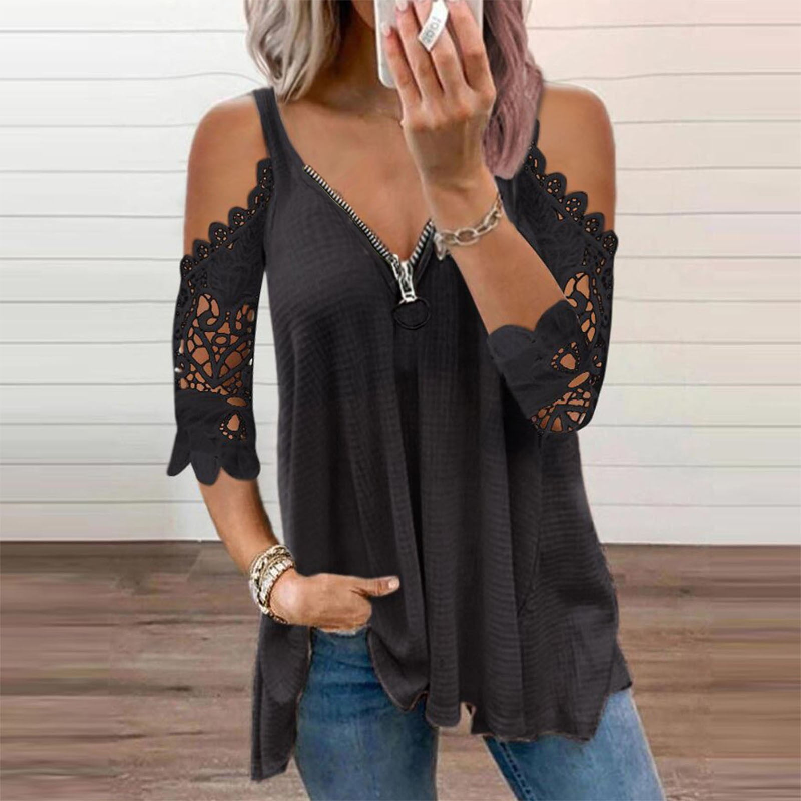 Black t shirt blouse discount