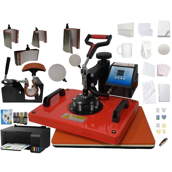 Combo 8 en 1 Craftech Plancha Sublimación color Roja con Impresora