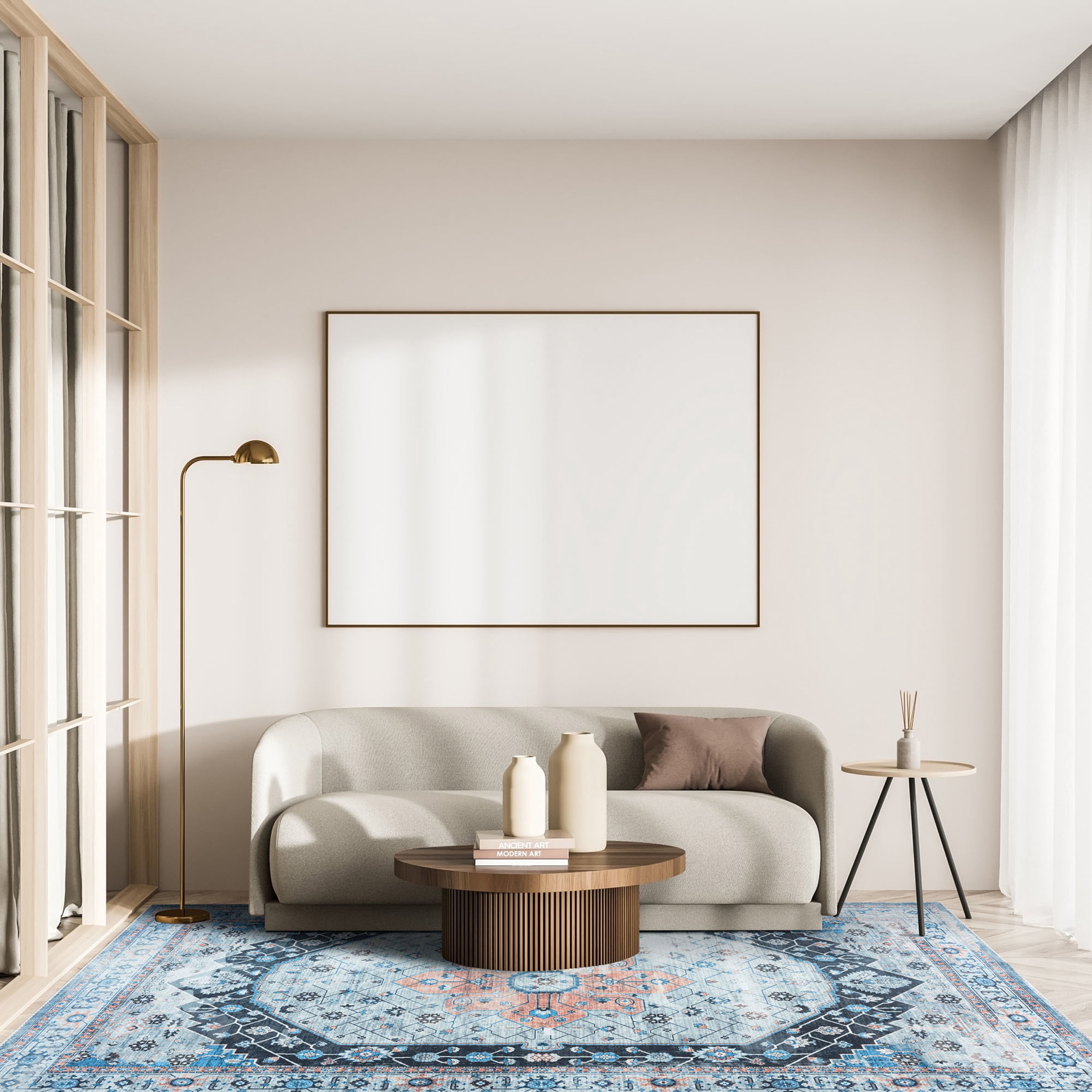 Estate Traditional 5' x 7' Gray and Blue Polyester Indoor Area Rug