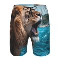 thumbnail image 3 of Goofa Ice Blue Coastal Lion Printed Mens Swim Trunks Summer Quick Dry Short Beach Swimwear Bathing Suits-Large, 3 of 9