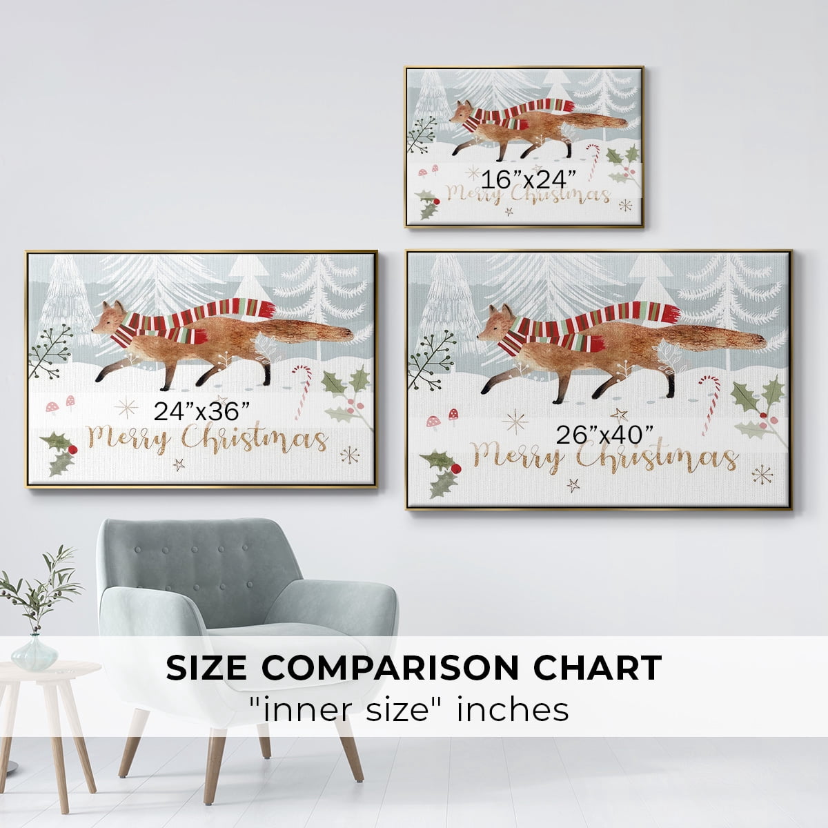 Woodland Christmas Collection A - Framed Gallery Wrapped Holiday Canvas - 27 x 41 - Gold Frame