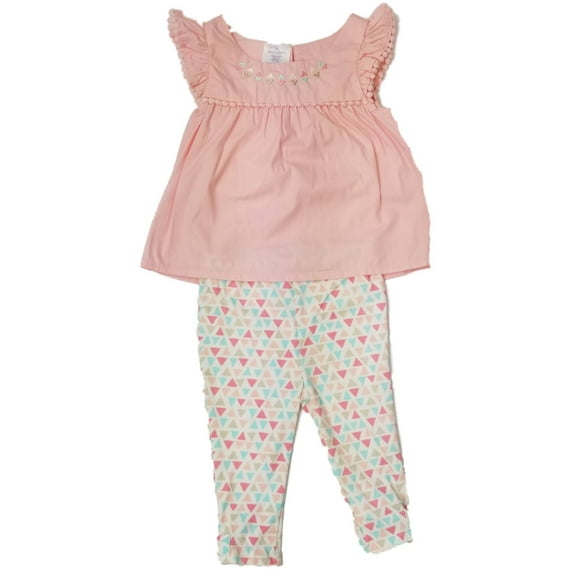 Infant Girls Baby Pink Triangle Top & Matching Leggings Pants Outfit Set 6-9M