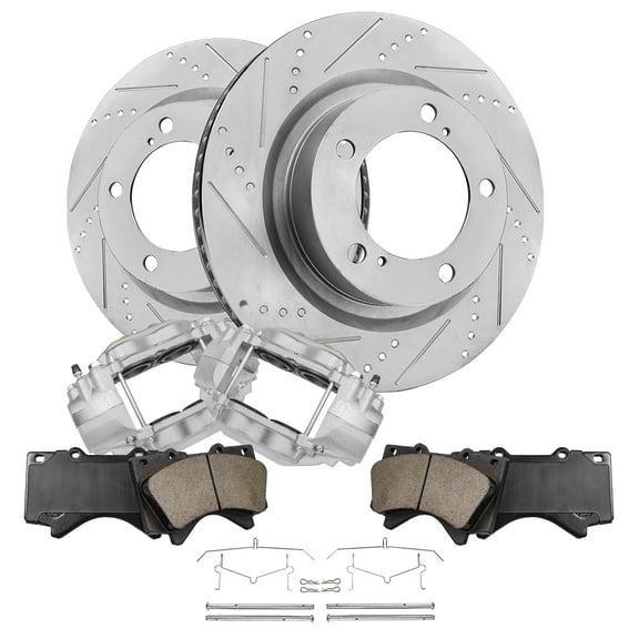 Detroit Axle - Front Drilled Slotted Brakes and Rotors Brake Pads Brake Calipers Replacement for Toyota Tundra Fits select: 2007 ,2010 TOYOTA TUNDRA CREWMAX SR5