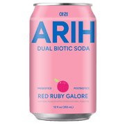 ARIH Dual Biotic Soda, Functional Prebiotic and Postbiotic Soda, Low Sugar, Red Ruby Galore, 12 fl oz