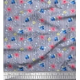 thumbnail image 1 of Soimoi Grey Rayon Fabric Bubbles,Starfish & Tangfish Ocean Print Fabric by Yard 42 Inch Wide, 1 of 3
