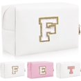 thumbnail image 1 of HSHDLDF Personalized Initial Letter Patch Makeup Bag Preppy Chenille Letter Cosmetic Pouch with Zipper Color1-White-F, 1 of 7