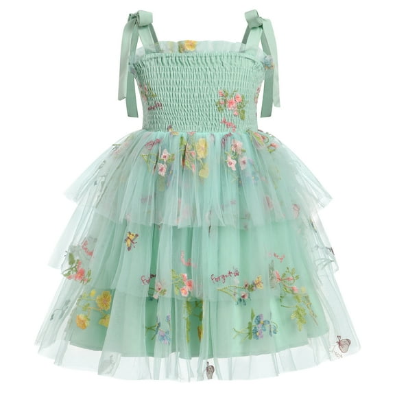 IBTOM CASTLE Baby Girls Tutu Dress Sleeveless Backless Princess Tulle Birthday Party Dresses Sequin Ruffle Summer Sundress 5-6 Years Sage Green Floral