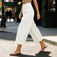 thumbnail image 4 of Miluxas Women's Wide Leg Cropped Pants Elastic High Waist Business Casual Loose Trousers with Pockets Lightweight Summer Lounge Pants White, 4 of 6