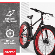 Huffy 26 Maunga Fat Tire Mountain Bike, Fits Riders 60+, Black/Red, Adult, Unisex