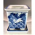 thumbnail image 1 of Porcelain Bonsai Pot with Attached Humidity Drip Tray, Blue & White - Square, 1 of 1