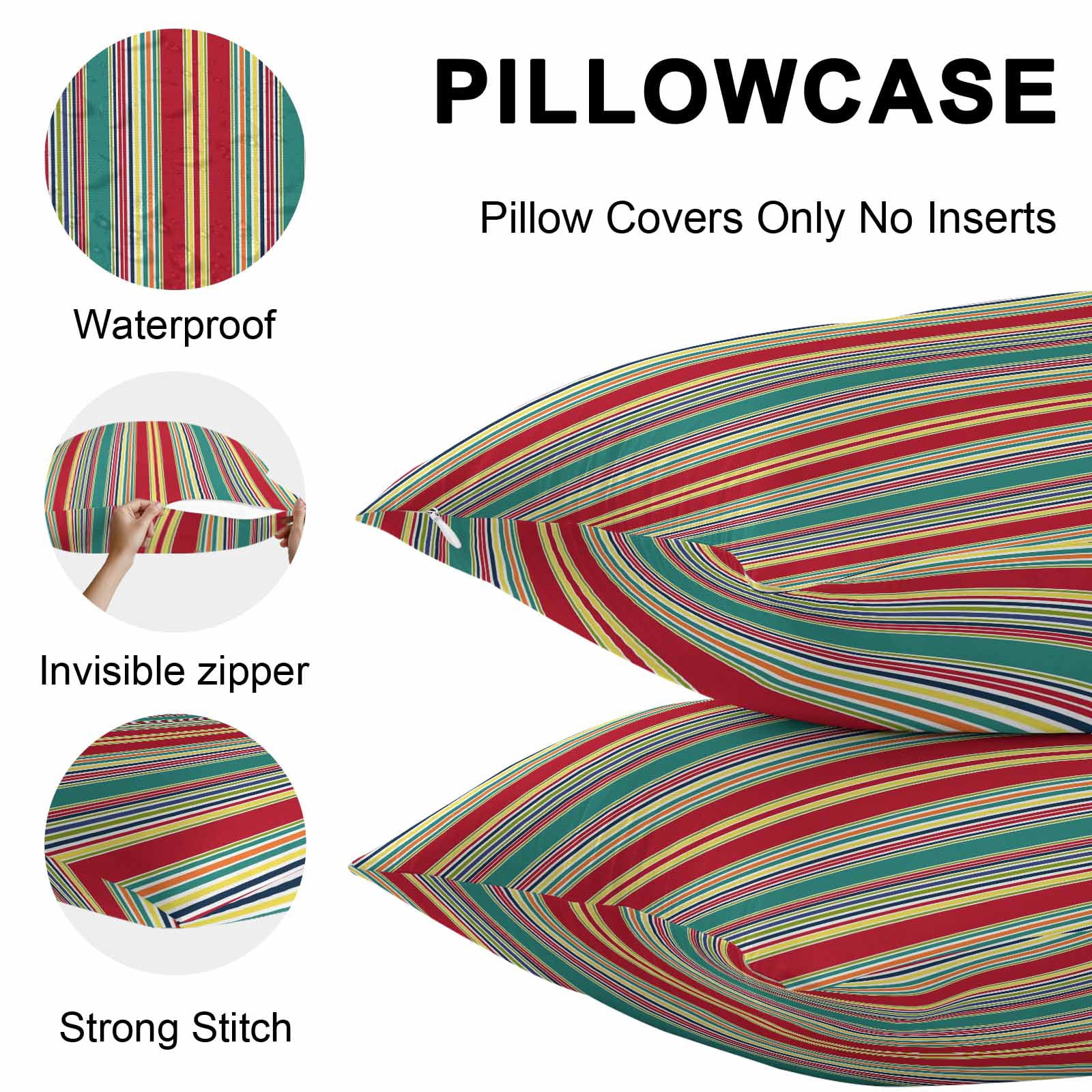 Outdoor Waterproof Throw Pillow Covers Set of 2 Red Striped Decorative Pillowcases Square Outdoor Pillows Cushion Case 16x16 Inch Geometric Green Yellow Stripes Patio Pillows for Couch Sofa Bed