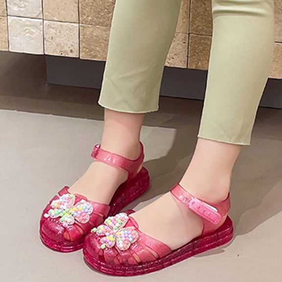 Eltusu Girls Jellies, No Slip Soft Bottom Summer PVC Casual Jelly Shoes Hot Pink Size 1(Big Kids)