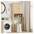 thumbnail image 4 of Fluted Over The Toilet Storage Cabinet, Bathroom Toilet Storage Cabinet with Door, Wood Curved Over The Toilet Space Saver Cabinets for Restroom Bathroom, Natural, 4 of 9