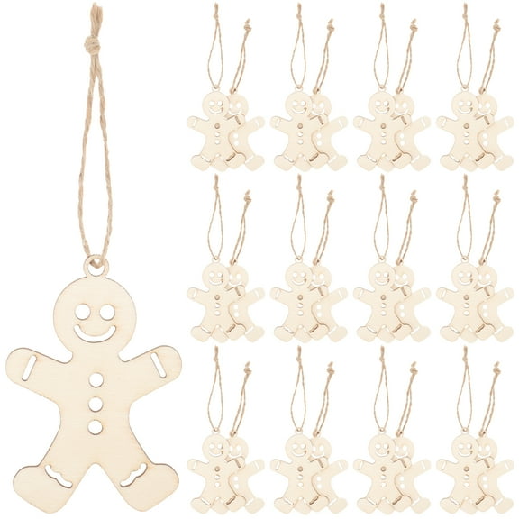 LABSERRON Gingerbread Man Ornaments Wood 100Pcs 3.1x2.2in for Christmas Party Hanging Decoration