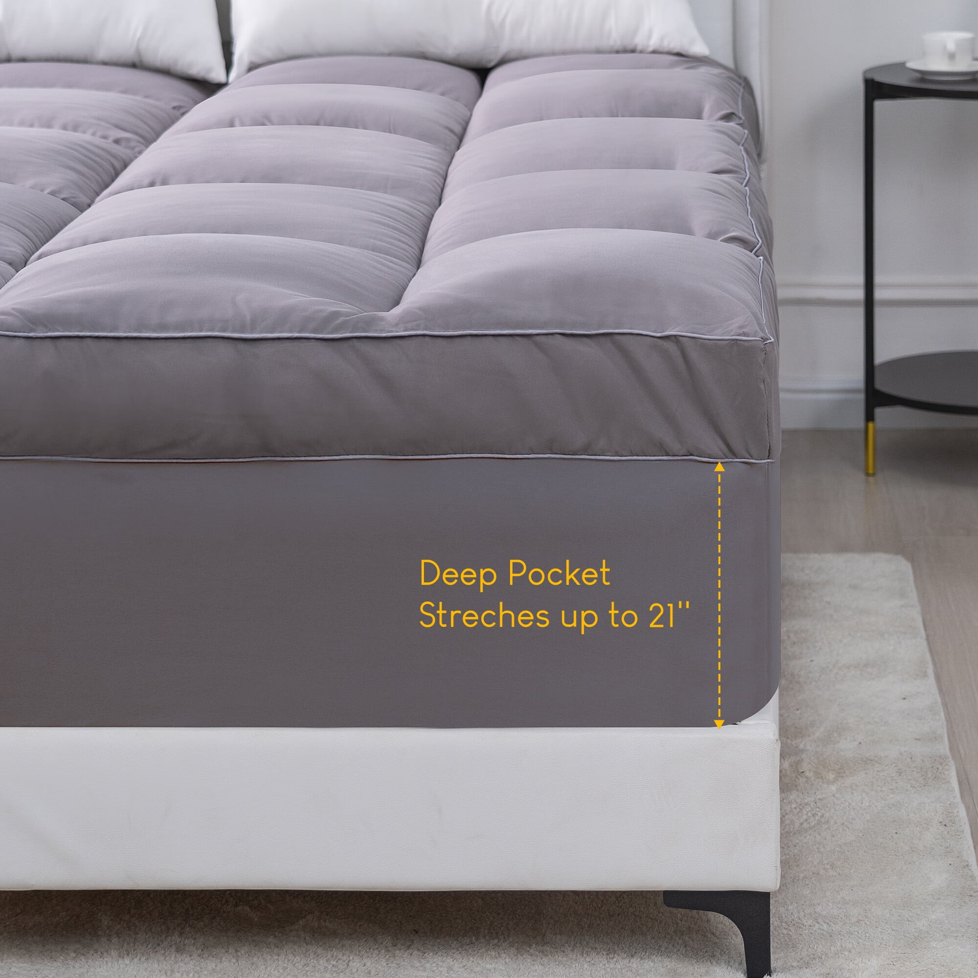 QUEEN ROSE Twin Mattress Topper, Extra Thick Cooling Mattress Pad Cover, 400 TC Cotton Pillow Top Protector, 8-21 inch Deep Pocket, Soft Spiral Fiber Pad for Back Pain, Down Alternative Fill, Gray
