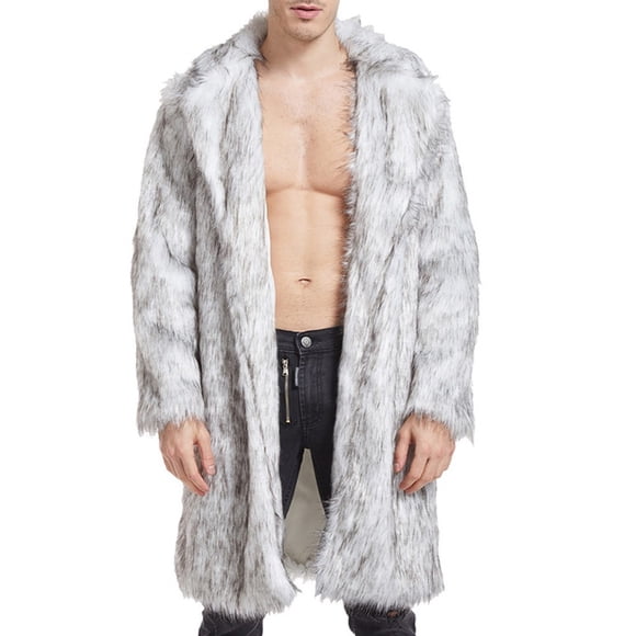 Faux Long Coat For Winter Warm Thick Overcoat With Hood Windproof Casual Outerwear Men'S Fur & Faux Fur Jackets & Coats White L