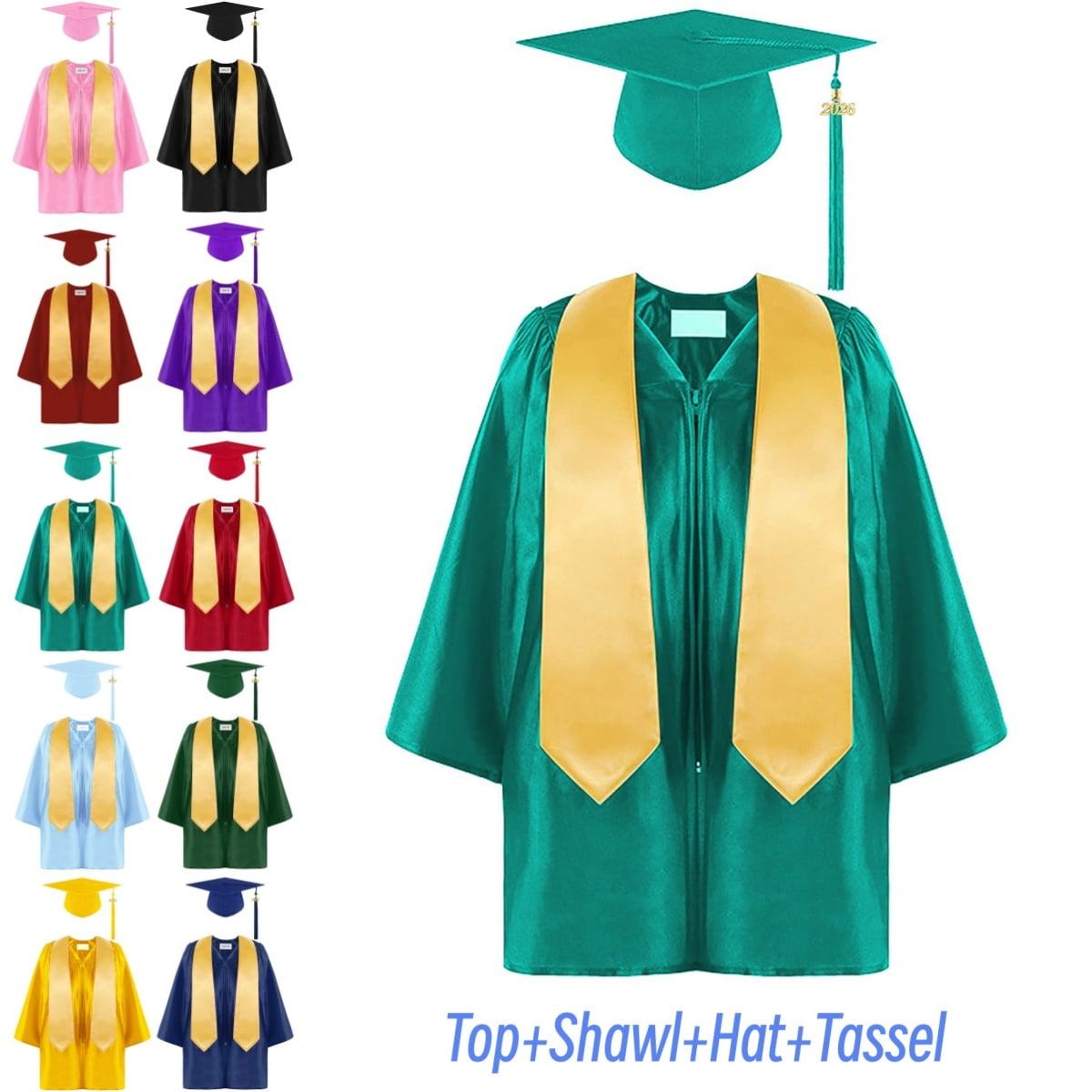 Bmisegm Casual Tops Preschool Kindergarten Graduation Gown Cap Set with Tassel and Graduation Sash for Child Girls Shirts 03_Mint Green 2-3 Years