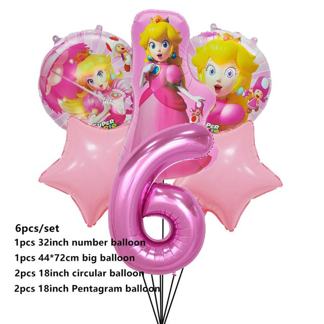 6pcs Super Mario Princess Peach Fiesta De Cumpleaños Decoración 32 Pulgadas Número Foil Globo Melocotón Princesa Suministros De Bebé Ducha