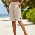 thumbnail image 2 of Womens Lightweight Shorts Casual Cotton Linen Bermuda Shorts Elastic Waist Drawstring Summer Comfy Bottoms by Yigetop Beige L, 2 of 7