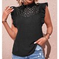 thumbnail image 3 of Tops de manga con volantes de verano para mujer Blusa de encaje con manga con volantes de verano informal de moda para viajes diarios Negro S, 3 of 6