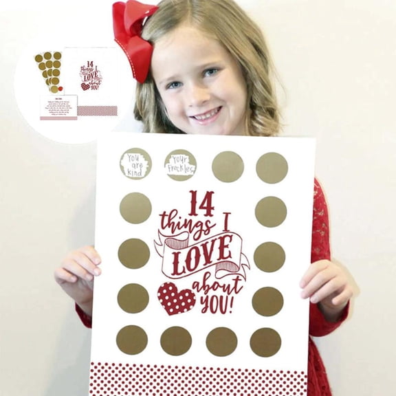 Outoloxit Valentine's Day Scratch Off Gift - 14 Things I Love About You Personalized Greeting Card with Daily Countdown Poster, 8.5x11 Inch for Kids and Adults