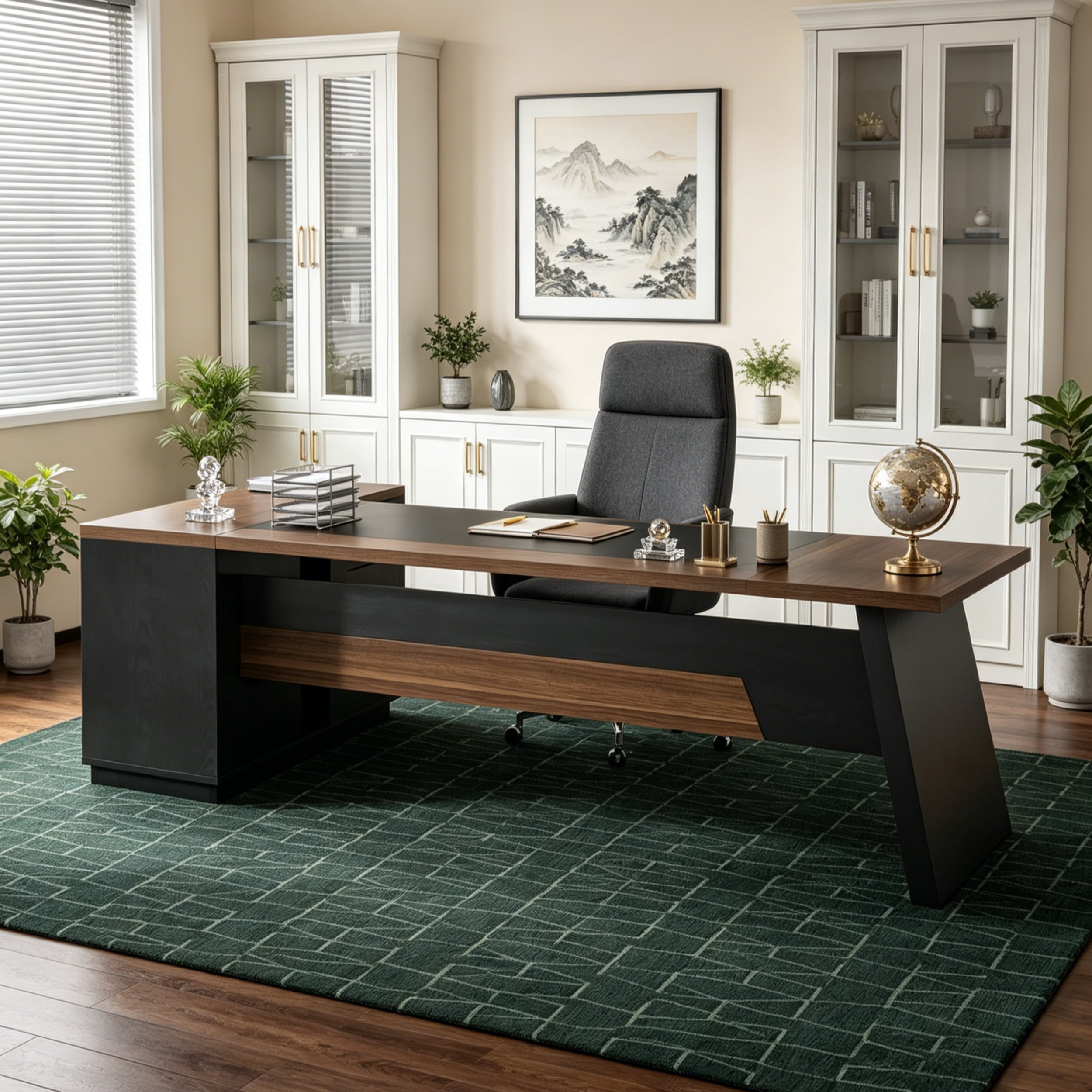 Fnova 78" L-Shaped Executive Desk with Drawers, Large Office Desk with Storage, Modern Business Desk for Home Office and Commercial Use