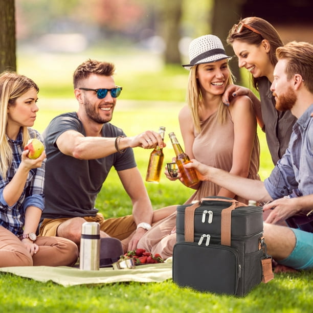 Bolsa térmica para almuerzo con doble aislamiento para camping y picnics | Almacenamiento hermético de alimentos fríos | Portafiambrera térmica de 28 x 25 x 18 cm con correa para el hombro | Incluye