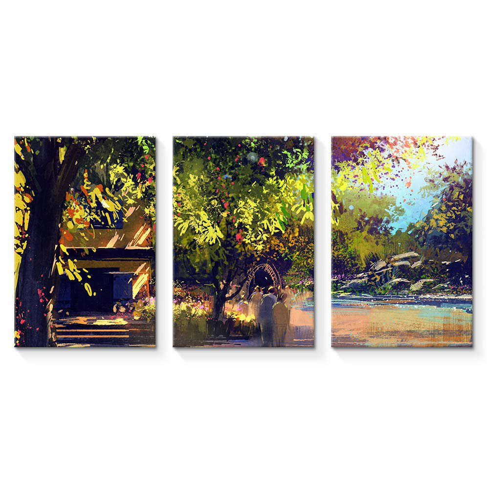 Wall26 3 Piece Canvas Wall Art Beautiful Landscape Painting,Outdoor Scenery,Illustration
