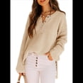 thumbnail image 2 of Suéteres de Gran Tamaño para Mujer, con Mangas Largas de Murciélago, Cuello en V Holgado, Botones, Estilo Henley, Jersey de Punto. Albaricoque L, 2 of 6