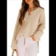 thumbnail image 2 of Suéteres de Gran Tamaño para Mujer, con Mangas Largas de Murciélago, Cuello en V Holgado, Botones, Estilo Henley, Jersey de Punto. Albaricoque L, 2 of 6