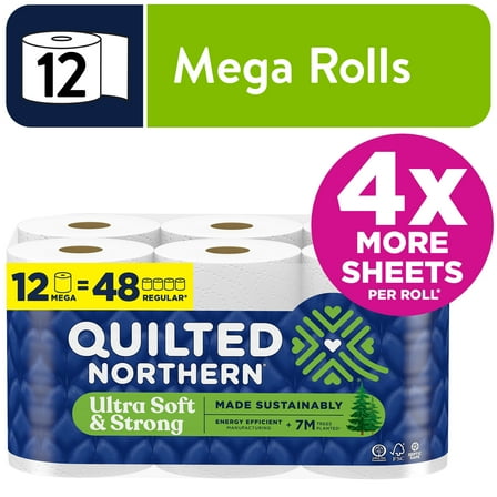 Quilted Northern Ultra Soft & Strong 2-Ply Toilet Paper, 12 Mega Rolls, 295 Sheets Per Roll