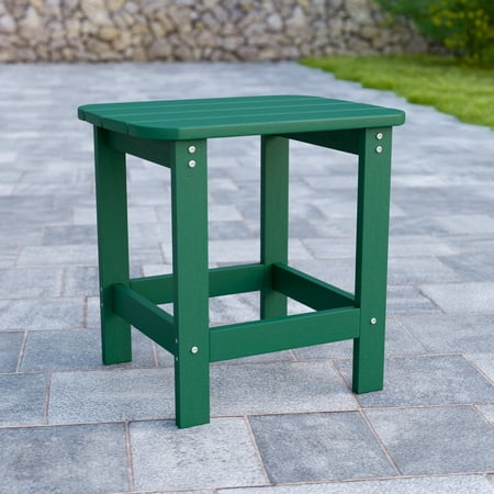 Flash Furniture Charlestown All-Weather Poly Resin Wood Adirondack Side Table in Green