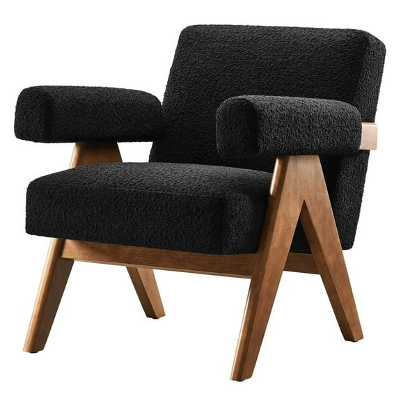 Armchair Accent Chair, Black, Fabric, Wood, Living Kitchen Cafe Bistro Hospitality Restaurant, Modern Contemporary HB36180