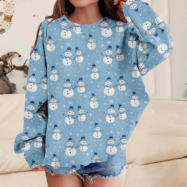 Blusas y camisas de manga larga con cuello redondo para niños Estampados navideños de manga larga Casual Suelto Forro polar para mayor calidez Sudadera con capucha de manga larga con cuello redondo pa