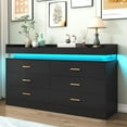 thumbnail image 5 of ChVans Black Dresser with LED Light and Charging Station, Modern Wood Dresser with Wide Drawers and Metal Handles, 6 drawer dresser for Bedroom, Living Room, Entryway, Hallway, 5 of 8
