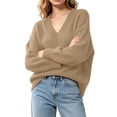 thumbnail image 6 of TGSLY Women's Wool Blend Sweater Soft Casual V Neck Long Sleeve Knit Pullover Relaxed Casual Solid Color Fall Layering Tops S, 6 of 9