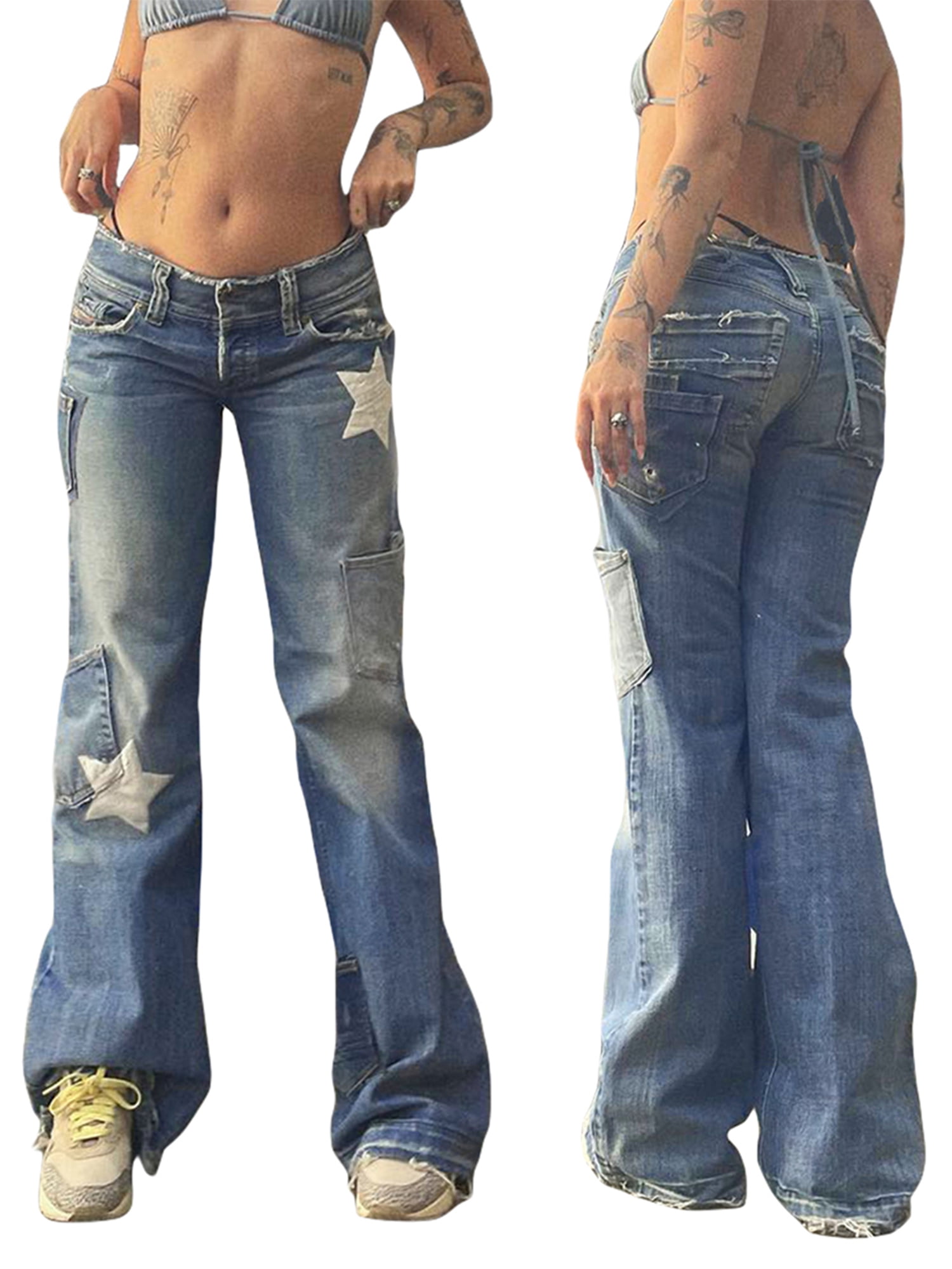 Y2K Cute Low Waisted Flare Trousers Jeans Vintage Aesthetic Cargo Pants  Slim Pockets Harajuku Joggers 90s Streetwear