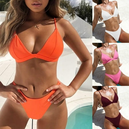 Triangle Swimwear Zipper Sexy Women High Waist Bikini Sets Summer Bandage Lace Up Padded Bra Bandage Bikini Set Swimsuit Triangle Swimwear Bathing Orange S ()