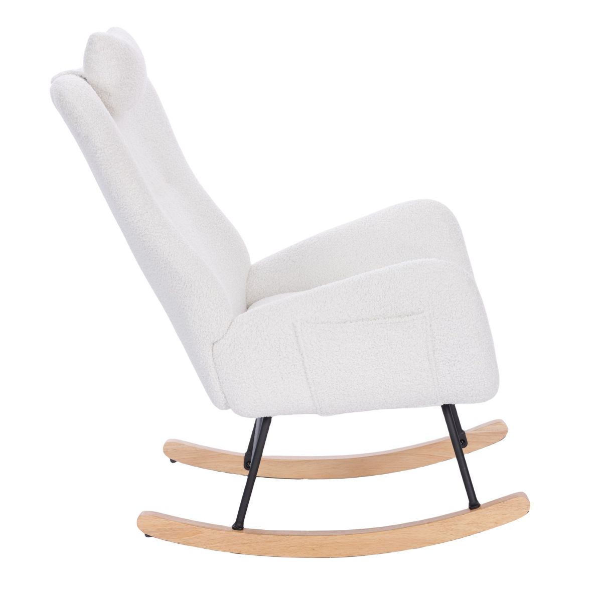 Teddy Upholstered Nursery Rocking Chair Ergonomic High Back Soft Thick Seat for Living Room Bedroom Dark Grey Customizable Available