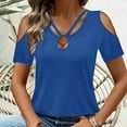thumbnail image 4 of Staron Women's Casual Short Sleeve Tops V Neck Button Up Loose Blouse Shirts Trendy Summer T-Shirts, Blue XXL, 4 of 7