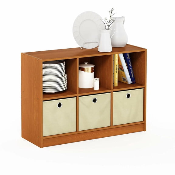 6 Cube Wooden Bookcase Bookshelf Office 3 x 2 Ivory Storage Bins Boxes