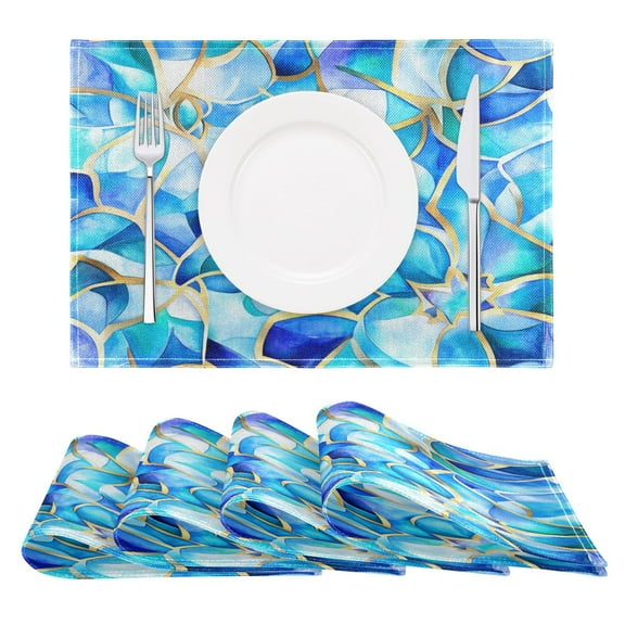Blue Glass Pattern Reversible Placemat Non Slip Coffee Mat 18x12 Inch for Dining, Kitchen, Coffee