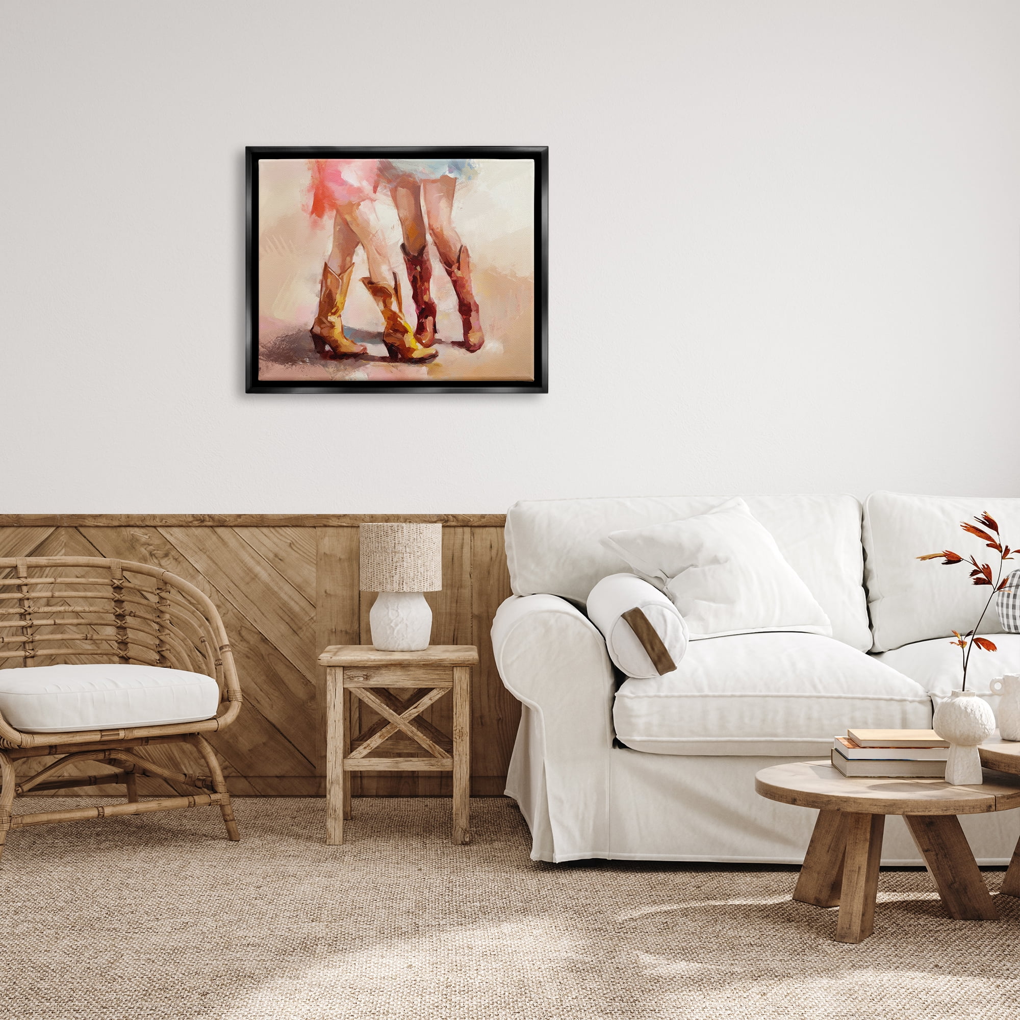 Stupell Industries Southwestern Cowgirls Dancing Abstract Painting Black Floater Framed Canvas Art Print Wall Art, 31 x 25