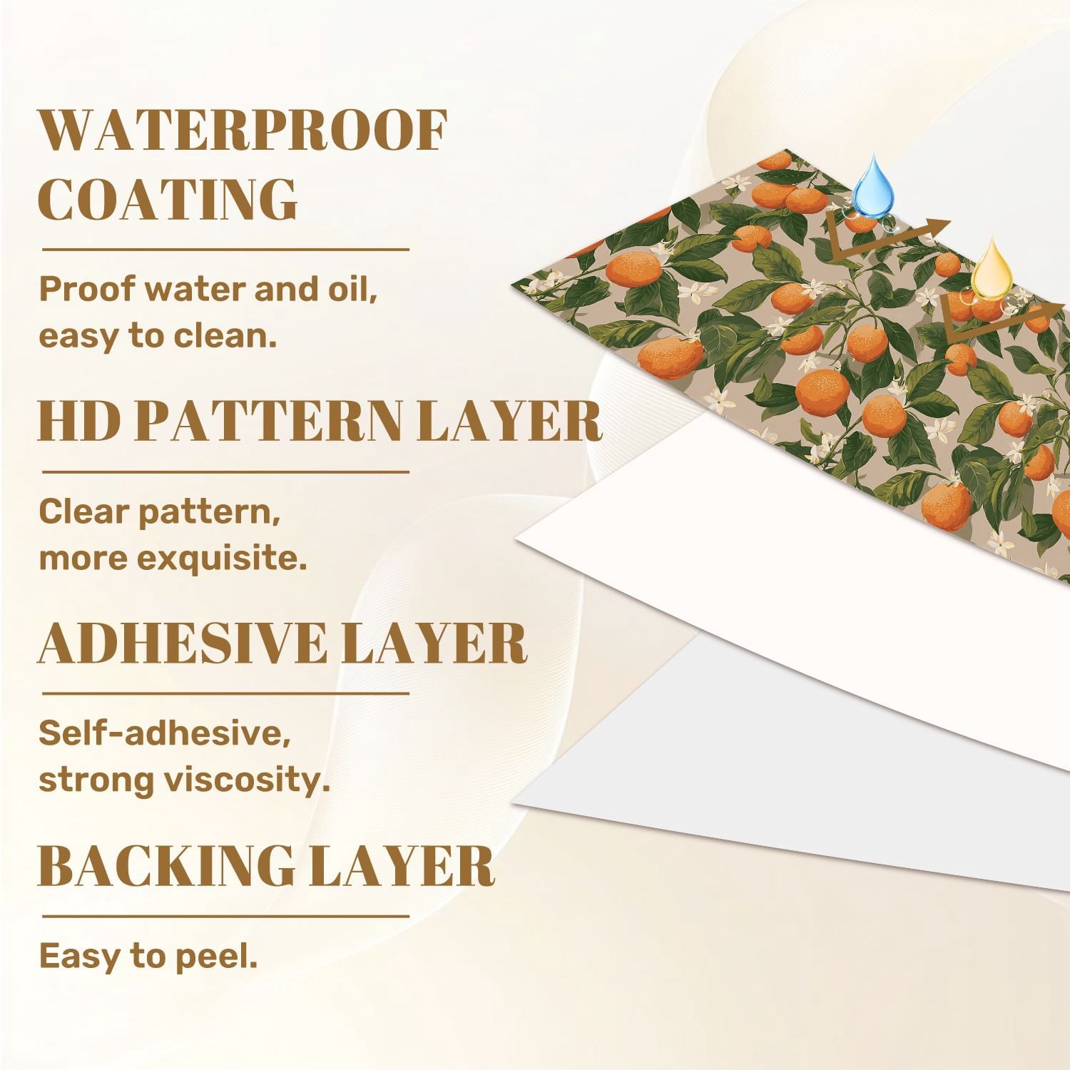 Peel and Stick Wallpaper Orange Tree Branches Bright Tangerine Fruits White Wall Mural 23.6in x 9.8ft Self Adhesive Removable Wall Paper Renter Friendly Wallpaper for Nursery Bedroom Cabinets