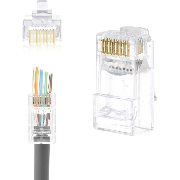 LEENUE RJ45 Pass Through Connectors CAT6 Ethernet Cable Modular Connectors 8P8C Ethernet Plugs for Solid or Standard