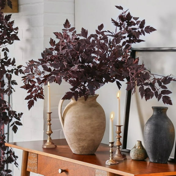 Fall Decor Set of 6 Artificial Cimicifuga Ramosa Leaves, 18 Inch Farmhouse Faux Autumn Stems for Thanksgiving Halloween Fall Table Centerpieces