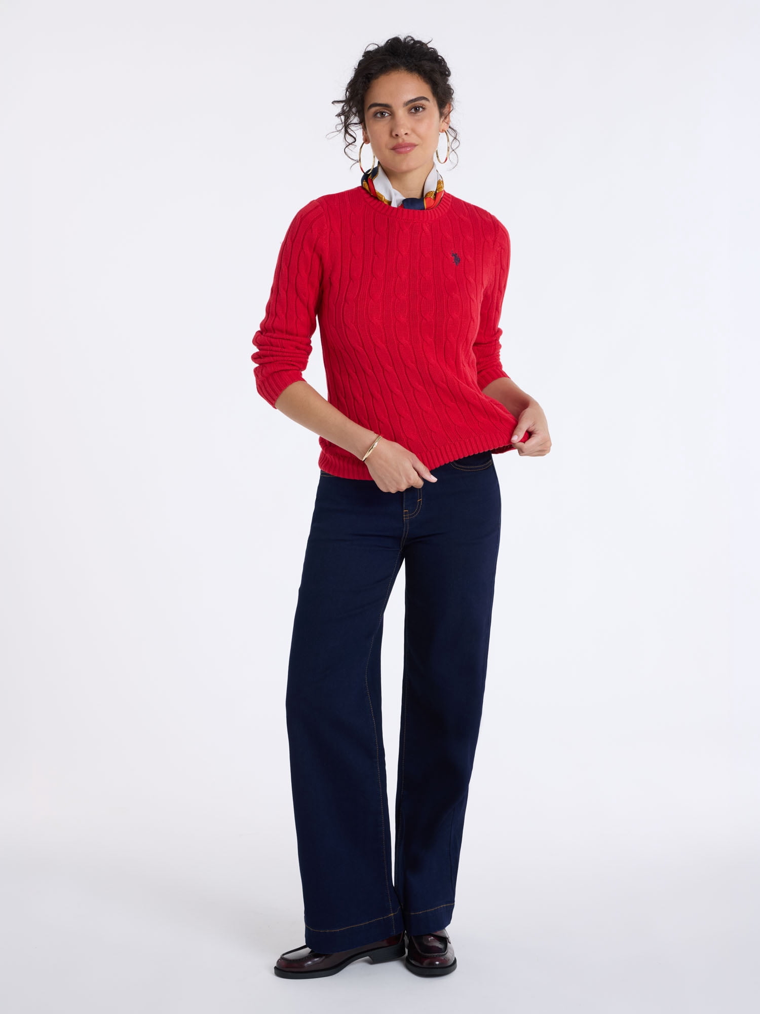 U.S. Polo Assn. Women's Classic Cable Crew Neck Sweater, Sizes XS-XL