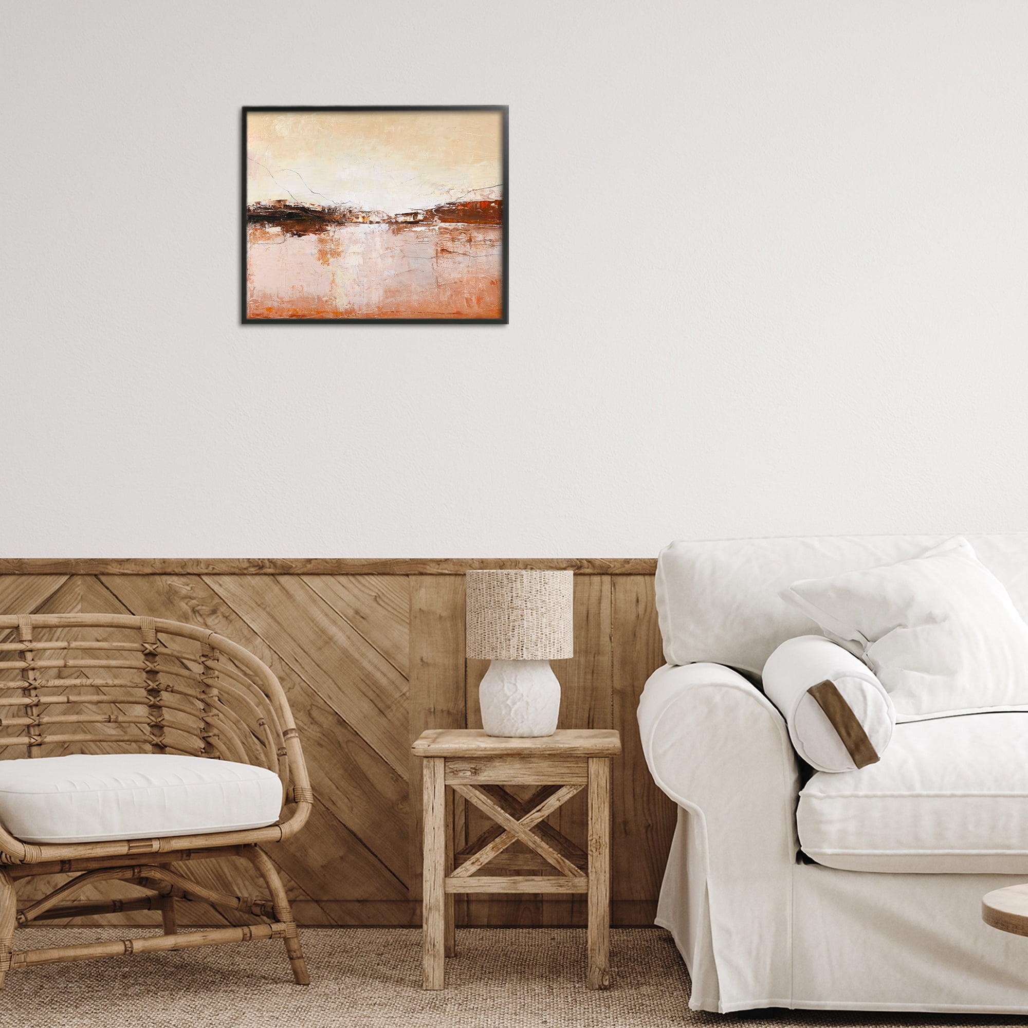 Warm Distressed Horizon Black Framed Giclee Art, design by Design Fabrikken